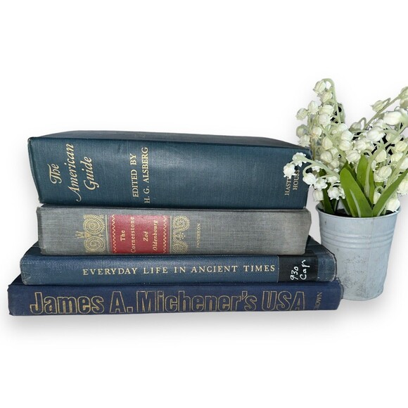 Vintage Decorative Books Shelf Staging Props Home Decor Set: BLUE OLD TONES - Picture 10 of 12